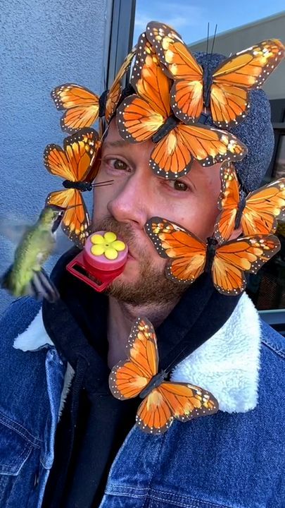 Man Creates Wacky Costumes To Feed All The Humming Birds!